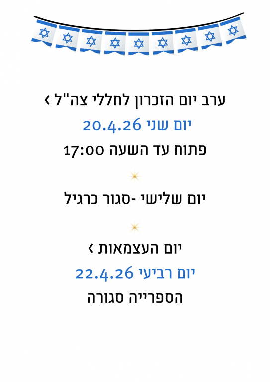 שעות פתיחת הספרייה בשבוע הקרוב >>